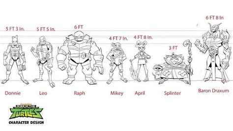 rise of the teenage mutant ninja turtles characters|rottmnt height chart.